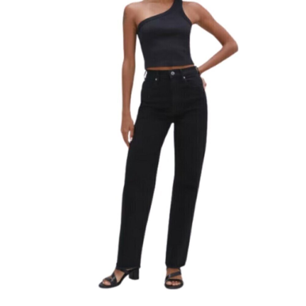 Everlane Womens 33 Short The Way High Straight Leg Frayed Hem Black Wash Jeans